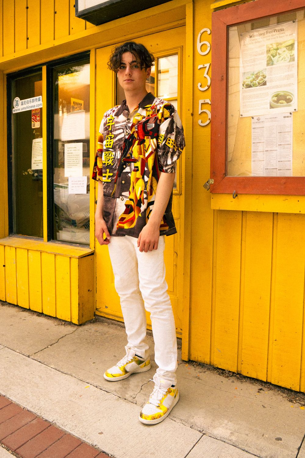 joey's post featuring Vintage, Nike. Feeling nike, streetwear, whitejeans, yellow, vintage, buttondownshirt, summershirt, vintageshirt