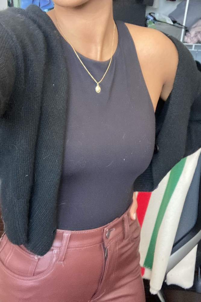 aaia's fit featuring Abercrombie & Fitch, Zara, OAK AND FORT, Mejuri | leather, comfy