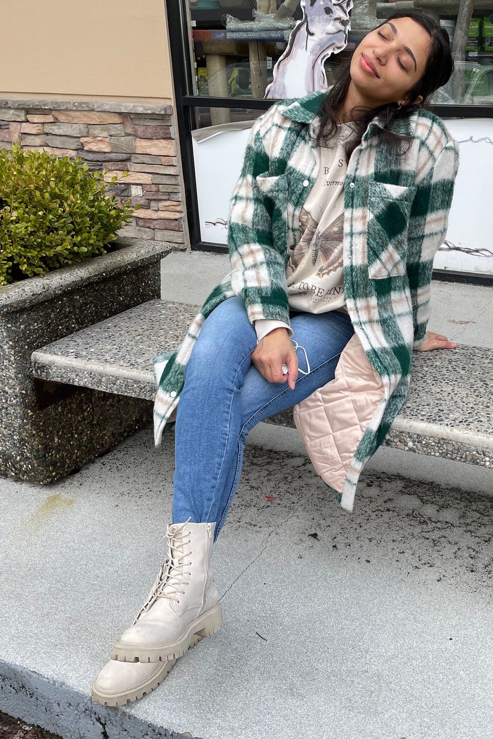 evelinacdj's post featuring Abercrombie & Fitch, Raquel Rosalie, Mejuri, DaisyDustLand, Call It Spring, Zara. Feeling casual, winter, plaid