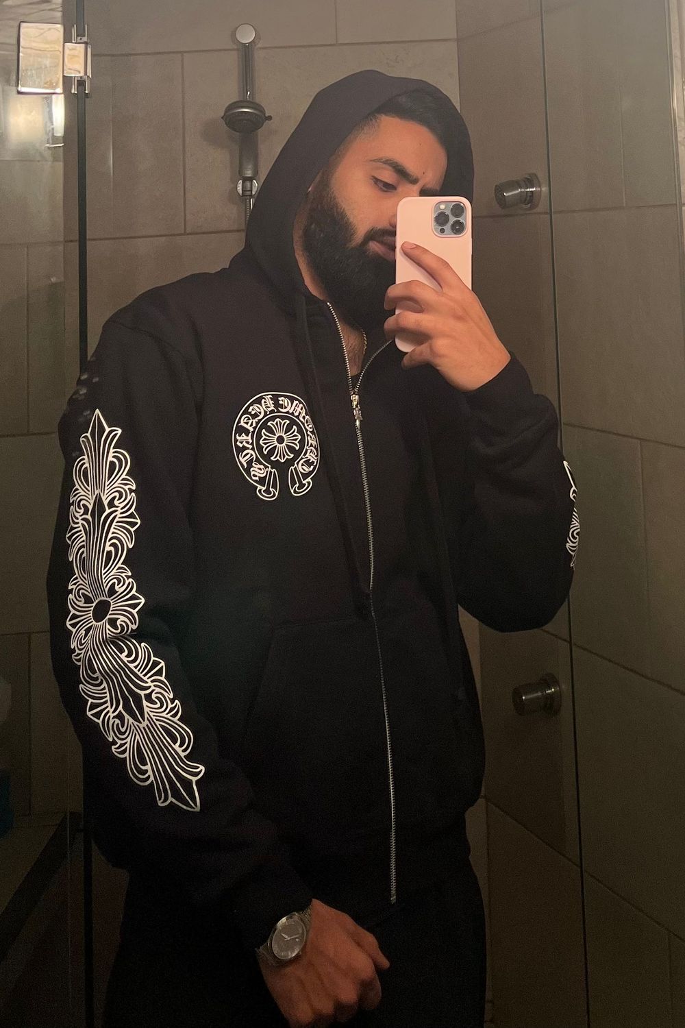 Post featuring Chrome Hearts Malibu Floral Cross Thermal Zip Up Hoodie