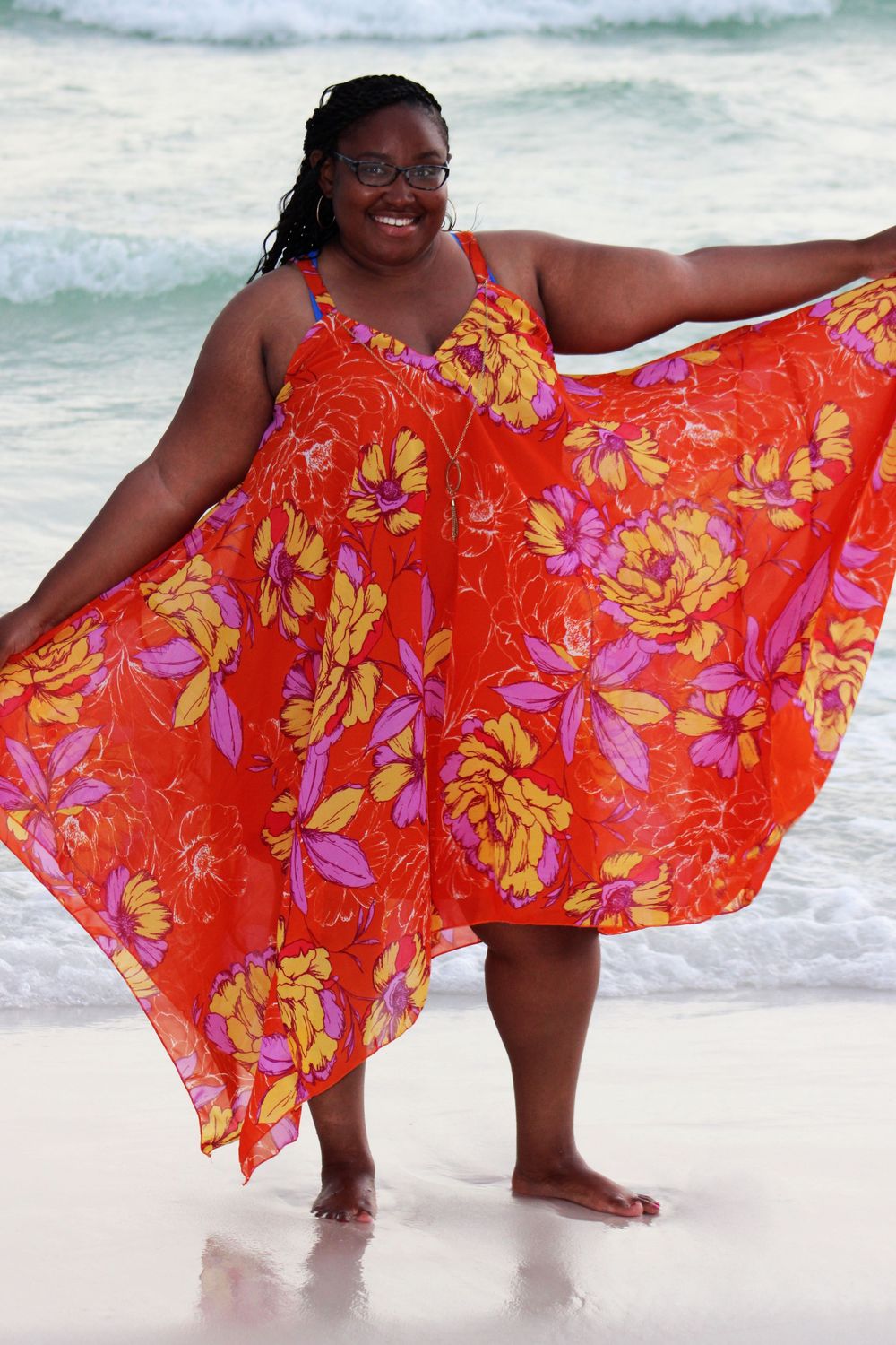 Post featuring Plus Size Floral Print Asymmetric Dress with Necklace