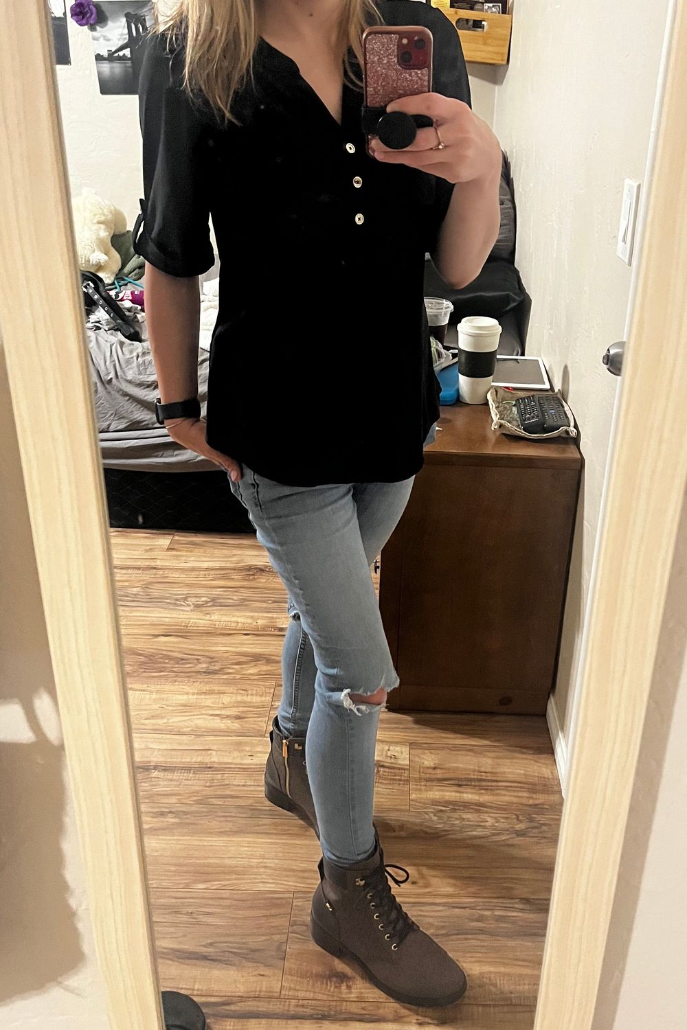 Post featuring Long Sleeve Tie Neck Blouse With Cuff