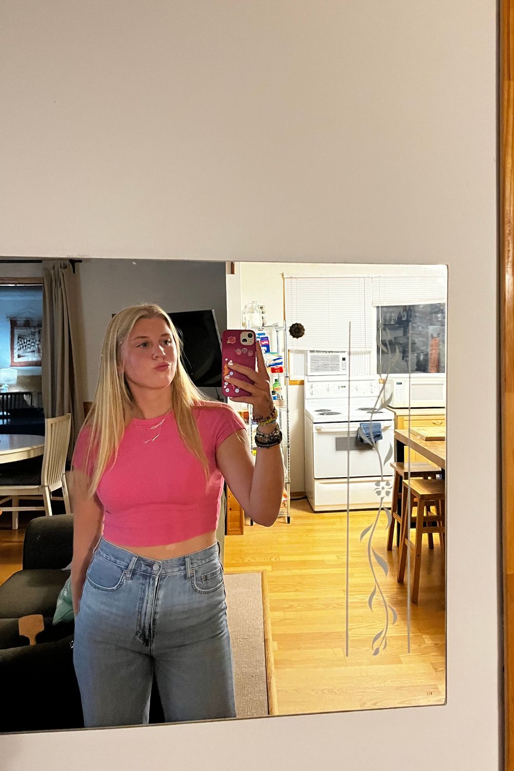 Paigeedwards's post featuring Denim Forum, Garage. Feeling cute, pink, jeans, garage, casual, denimforum