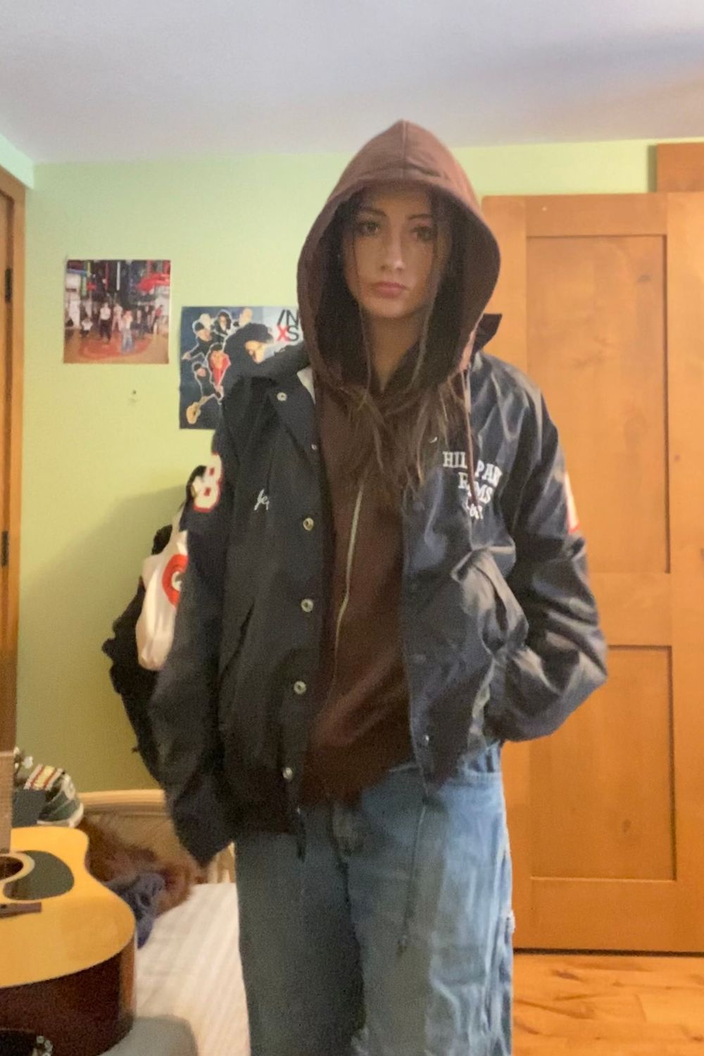 Post featuring Contrast Color Flocking Print Varsity Jacket