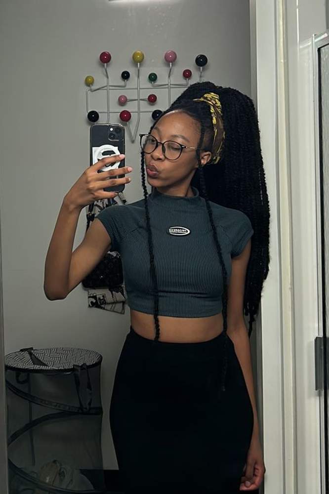 Gingertsm's review for shein icon letter patched detail mock neck crop tee