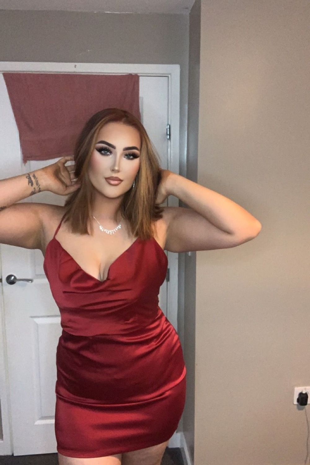 Post featuring Sitting Pretty Bodycon Satin Mini Dress in Red