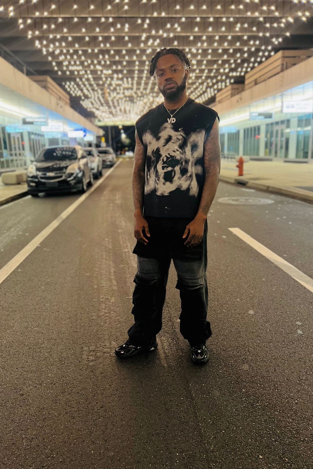 Post featuring flared cargo pants