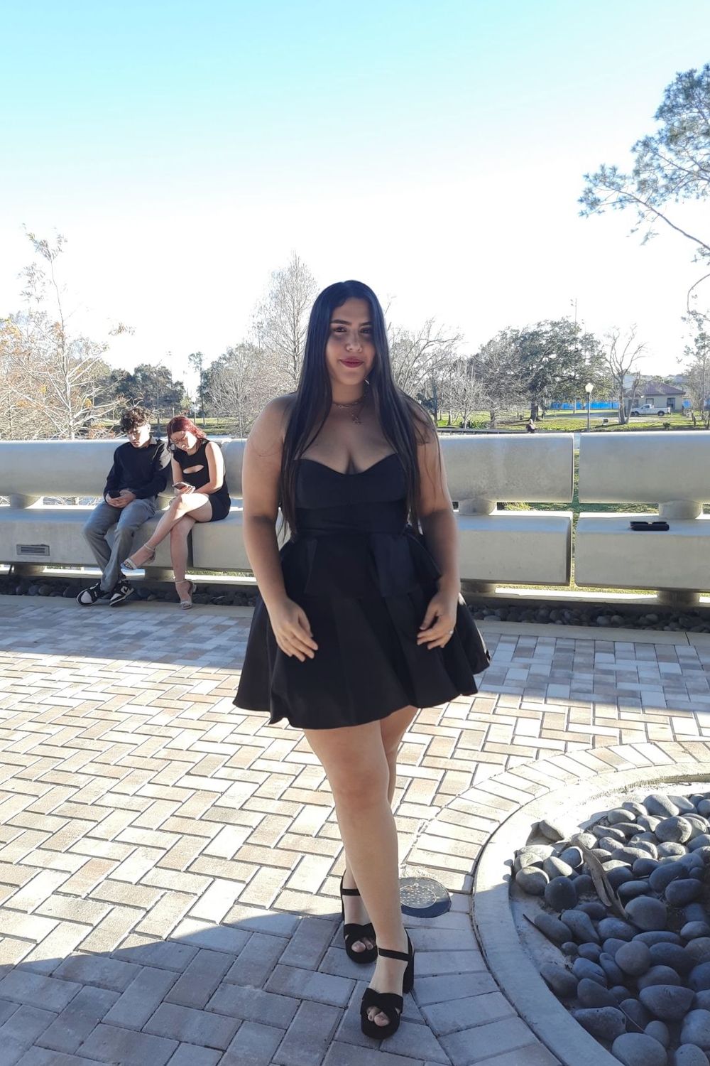 Post featuring Blondie Nites "Isabella" Short Strapless Tiered Satin Dress