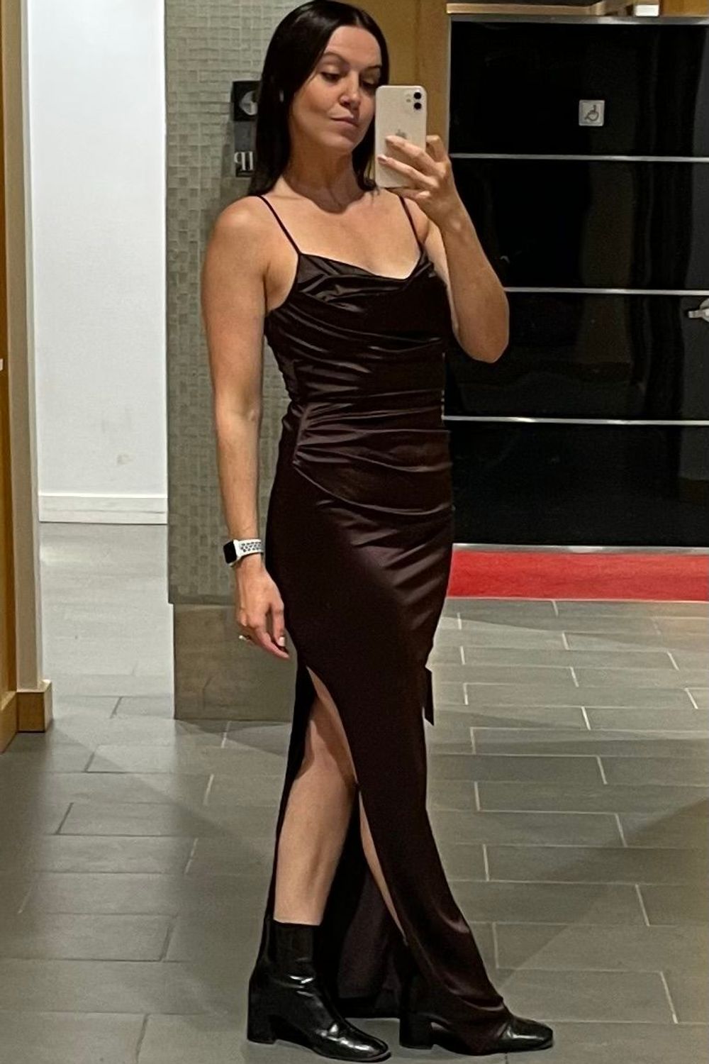 Post featuring Cowl Neck Fitted Satin Gown