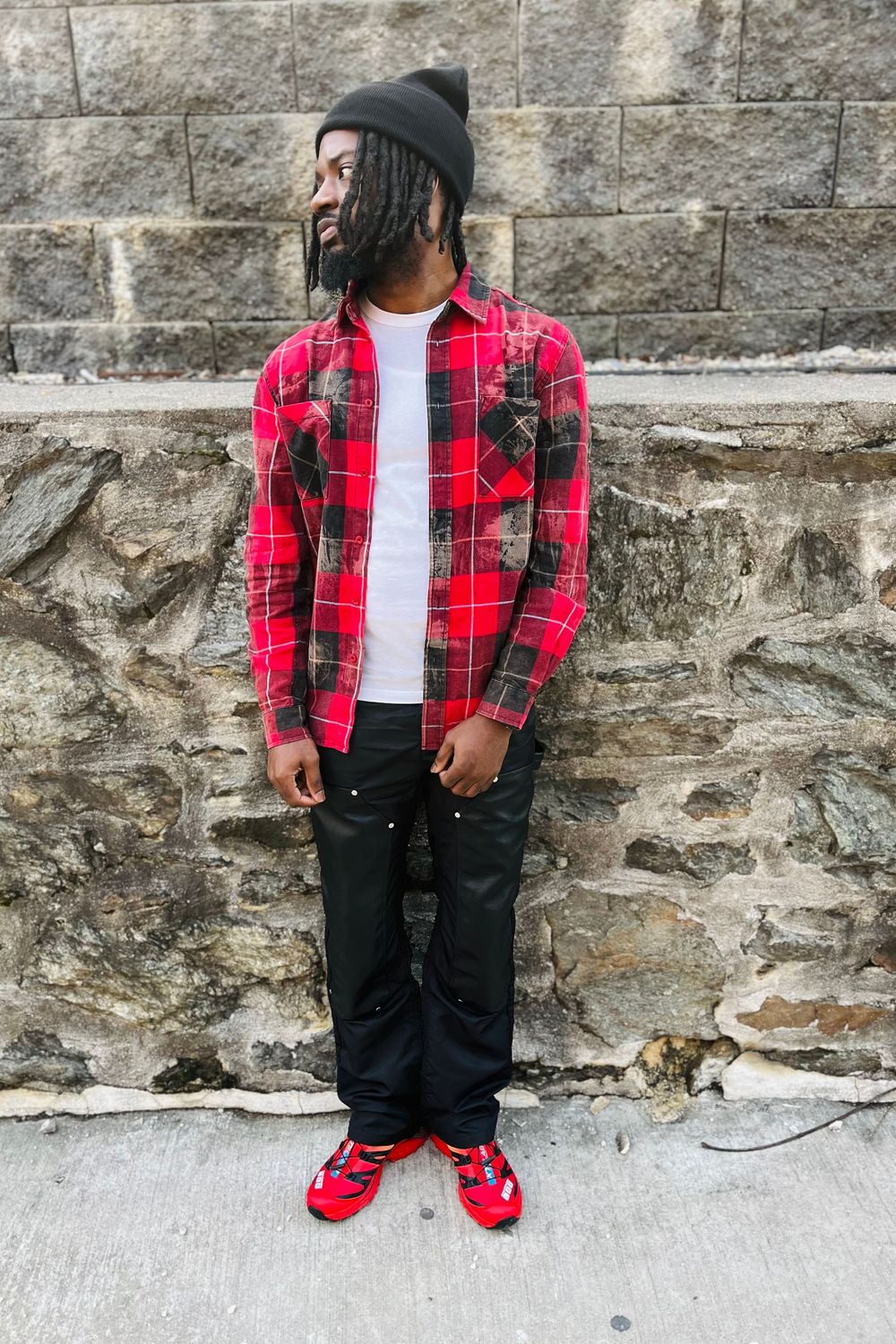 Post featuring flared cargo pants