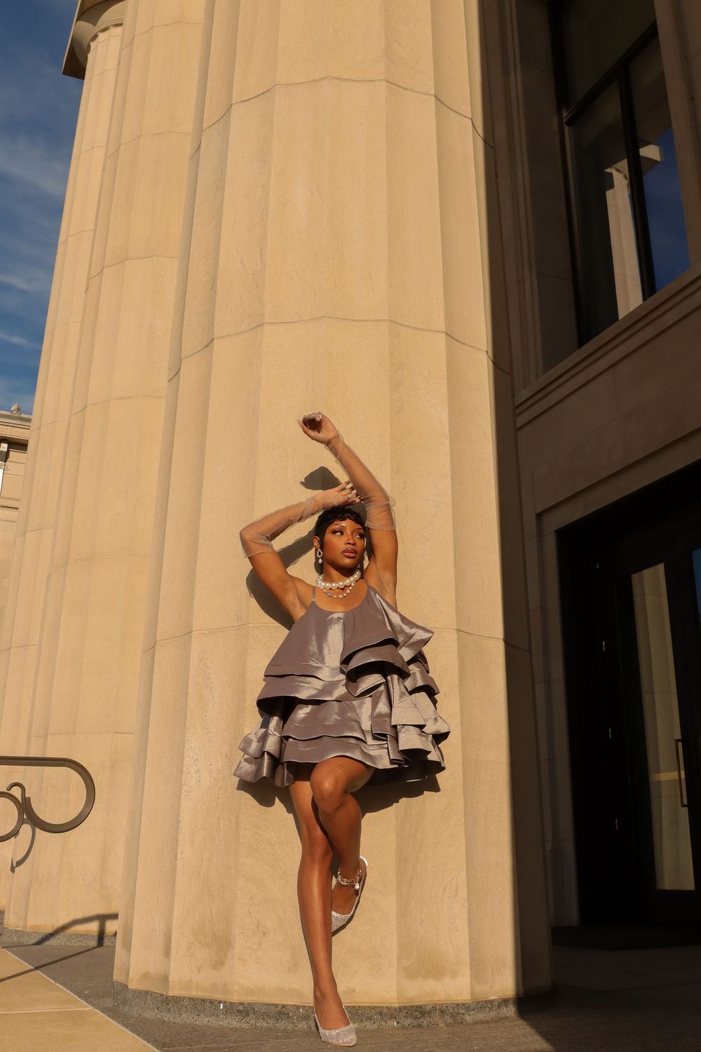 Post featuring LOOKING FOR LUST RUFFLE MINI DRESS IN SILVER