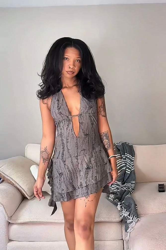 AudyCordelia4's review for Shredded Backless Halter Mini Dress