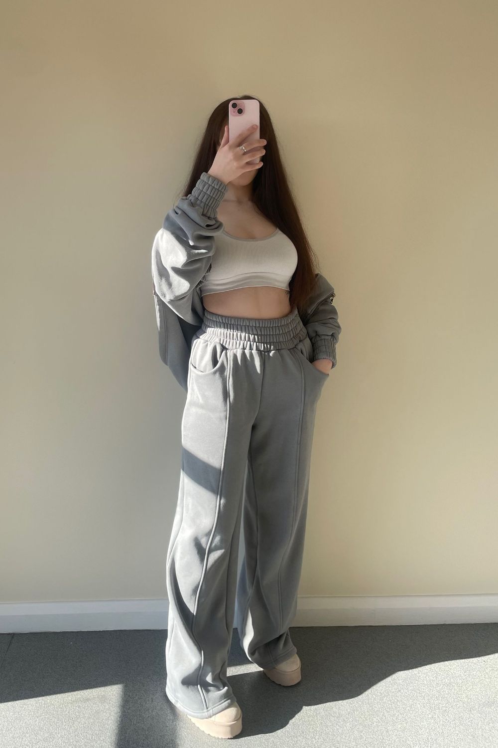 Post featuring Zip Through Crop Hooded Sweatshirt And Flare Hem Sweatpants Two Piece Co Ord Set