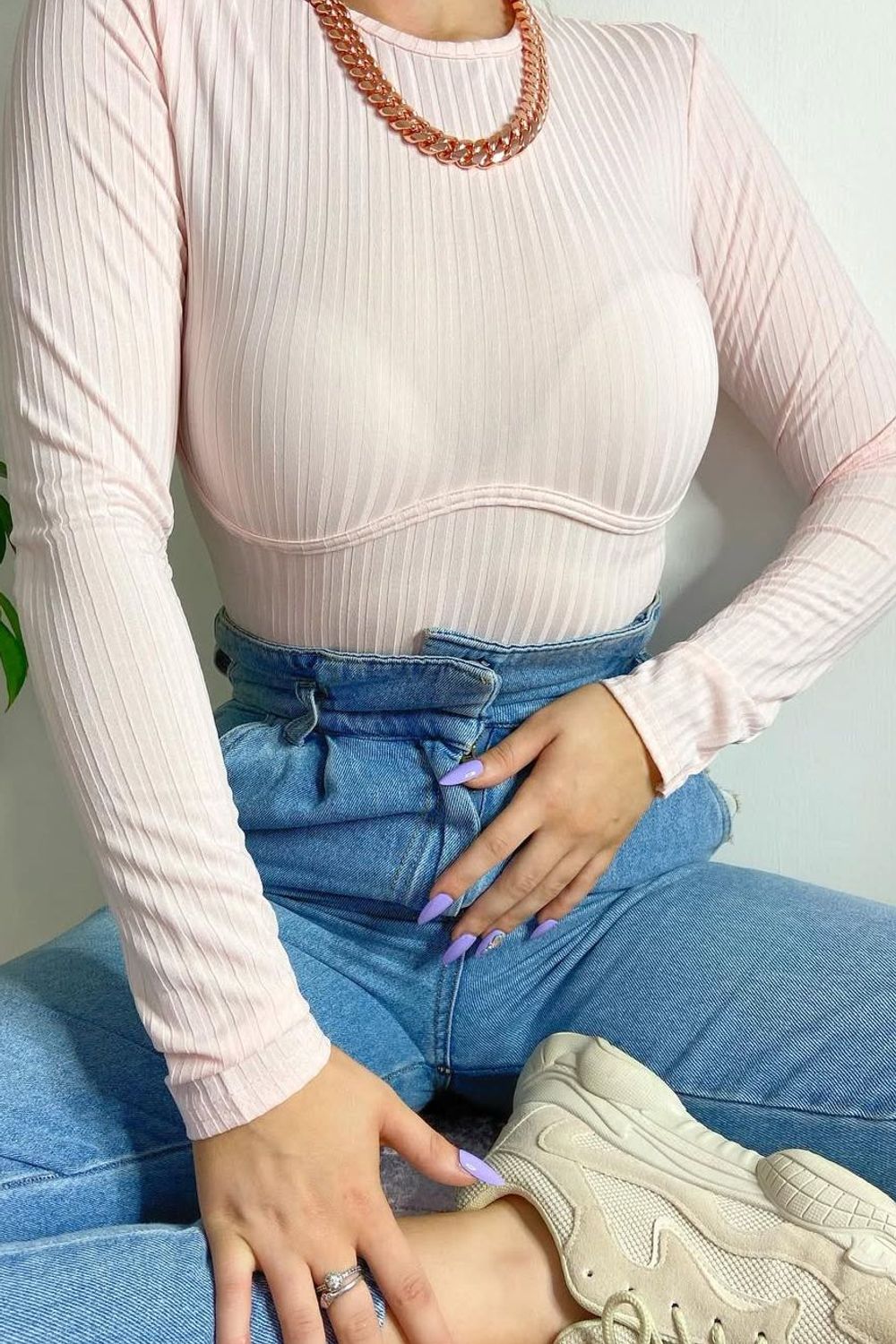 Post featuring Ellie Ribbed Corset Detail Bodysuit In Pink