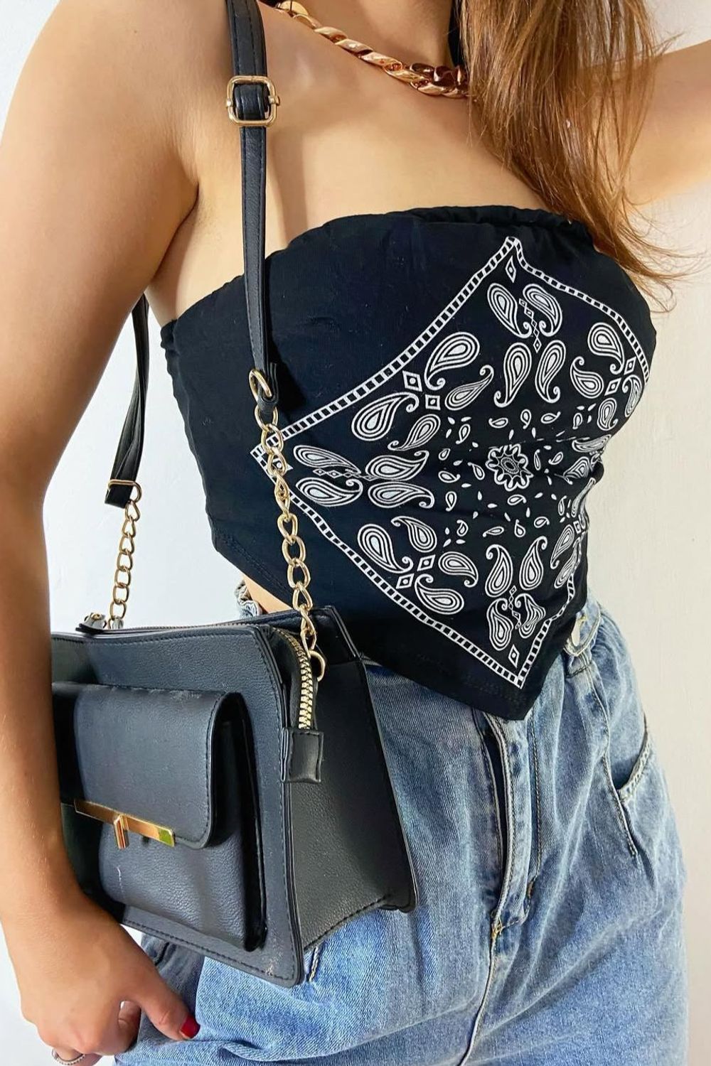 Post featuring Black Bandana Scarf Print Crop Top