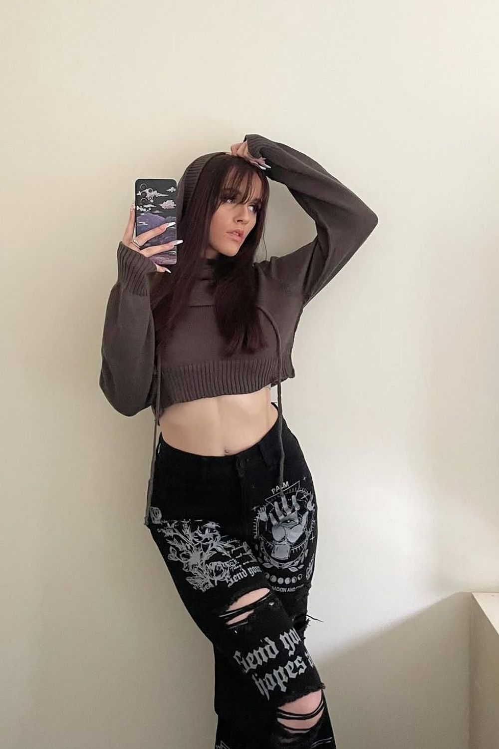 Post featuring Academia Plus Skull & Letter Graphic Ripped Wide Leg Boyfriend Jeans, School