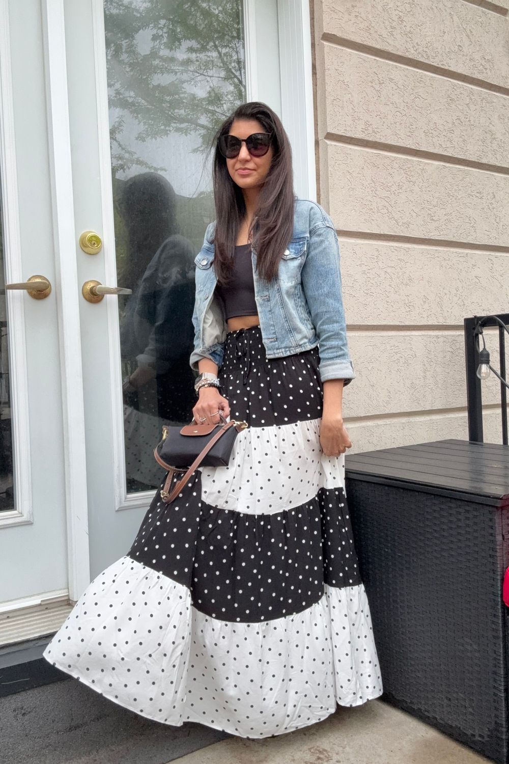 Post featuring Dot Print Tiered Maxi Skirt