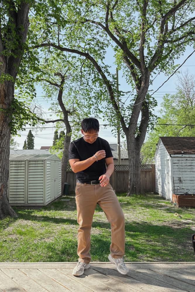 younkim's fit featuring New Balance, Caterpillar