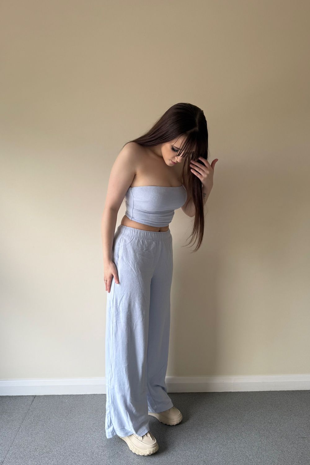 Post featuring Brushed Jersey Bandeau Top in Soft Blue
