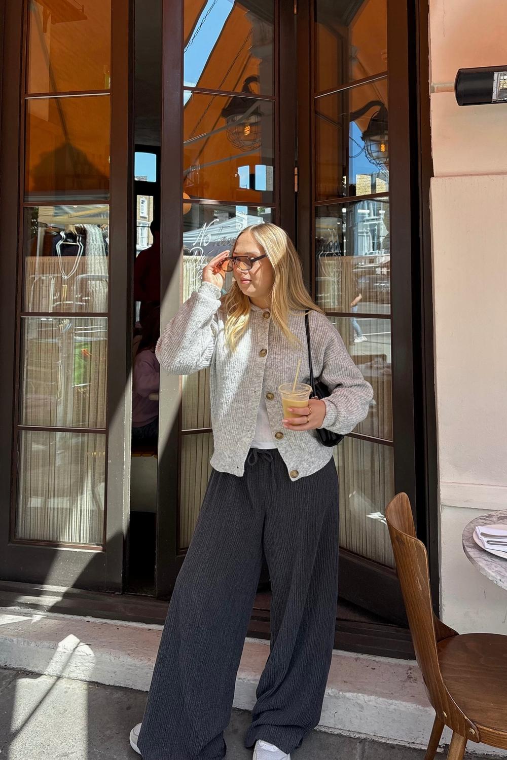 Post featuring Stradivarius STR tailored pleated wide low waist pants in gray