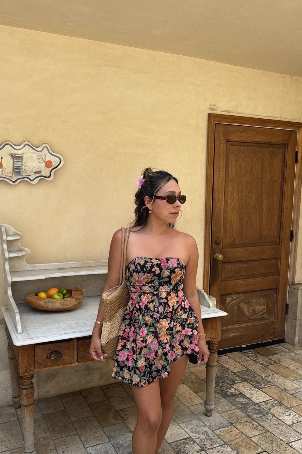 Post featuring Florra Hot Pink Satin Floral Applique Low Heel Slide Sandals