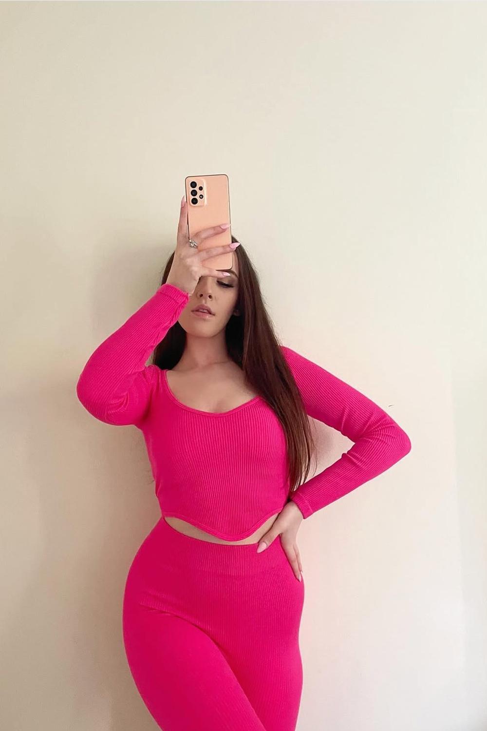 Post featuring Fuchsia Pink Front Drip Ribbed Gym Set - Harlee