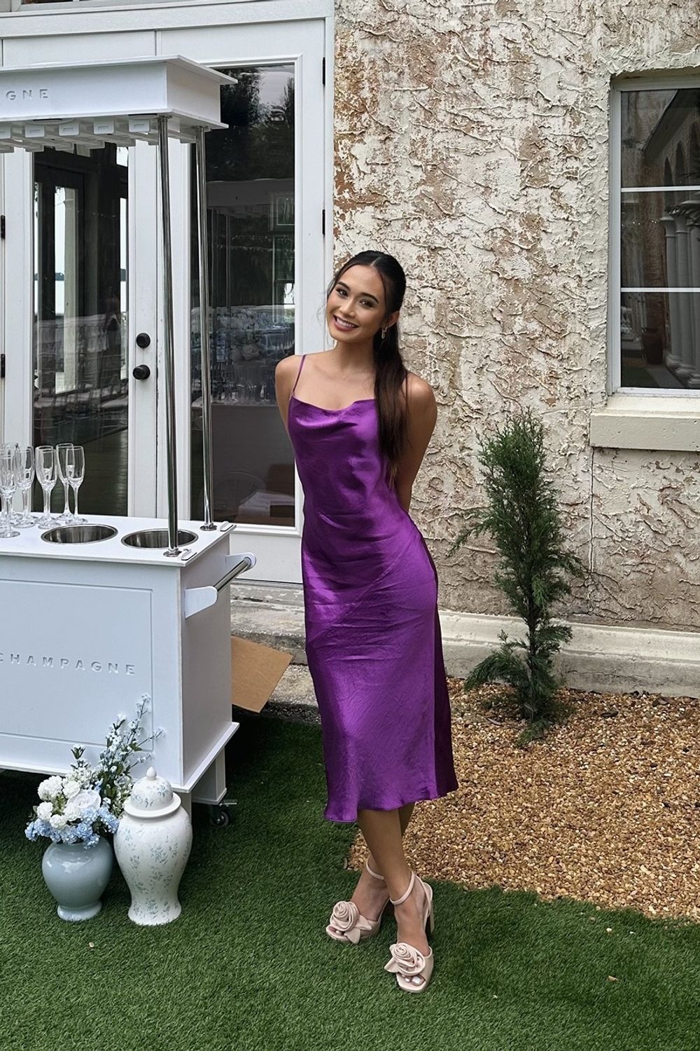 Post featuring fonda satin dress