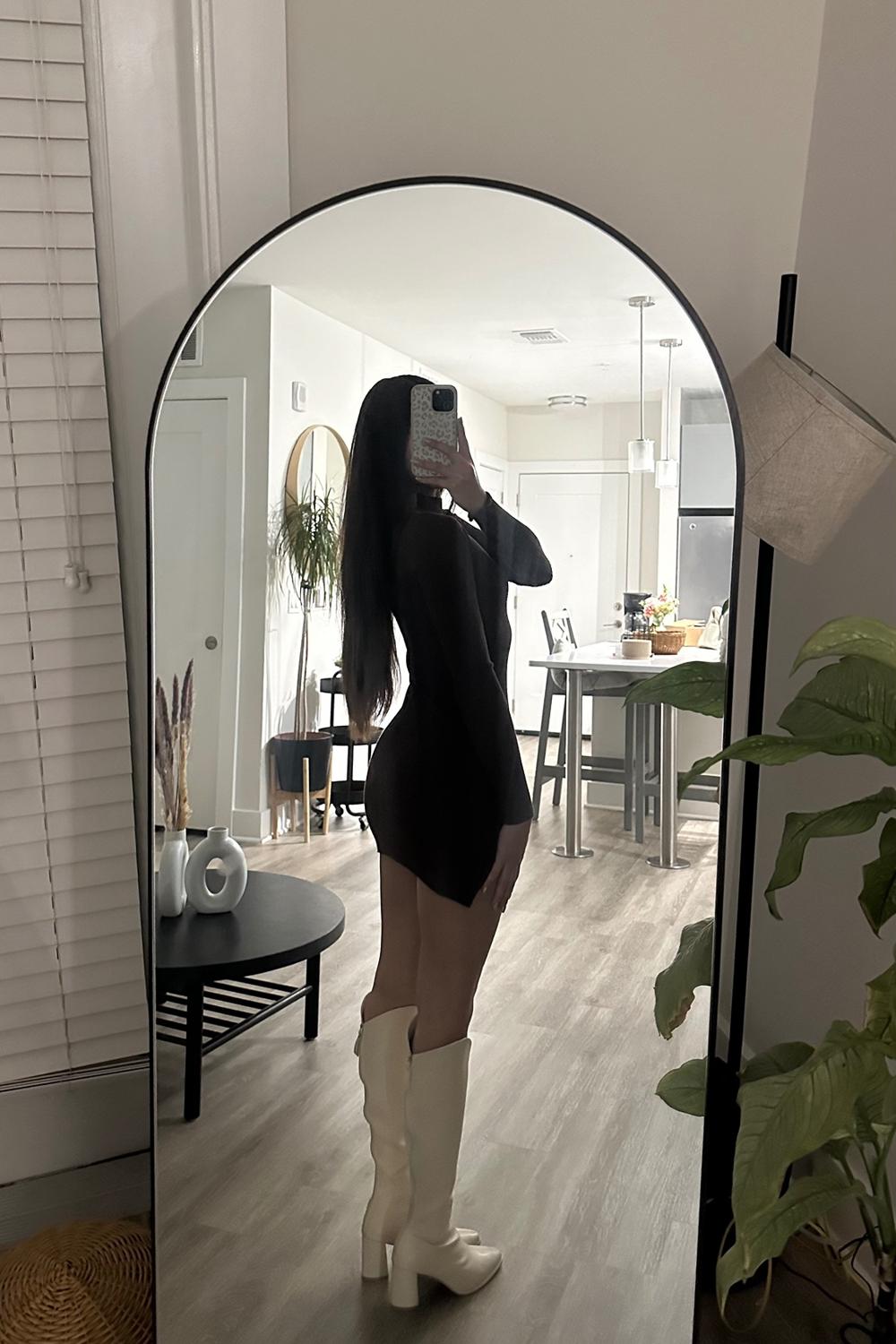 Post featuring contour mockneck longsleeve midi dress