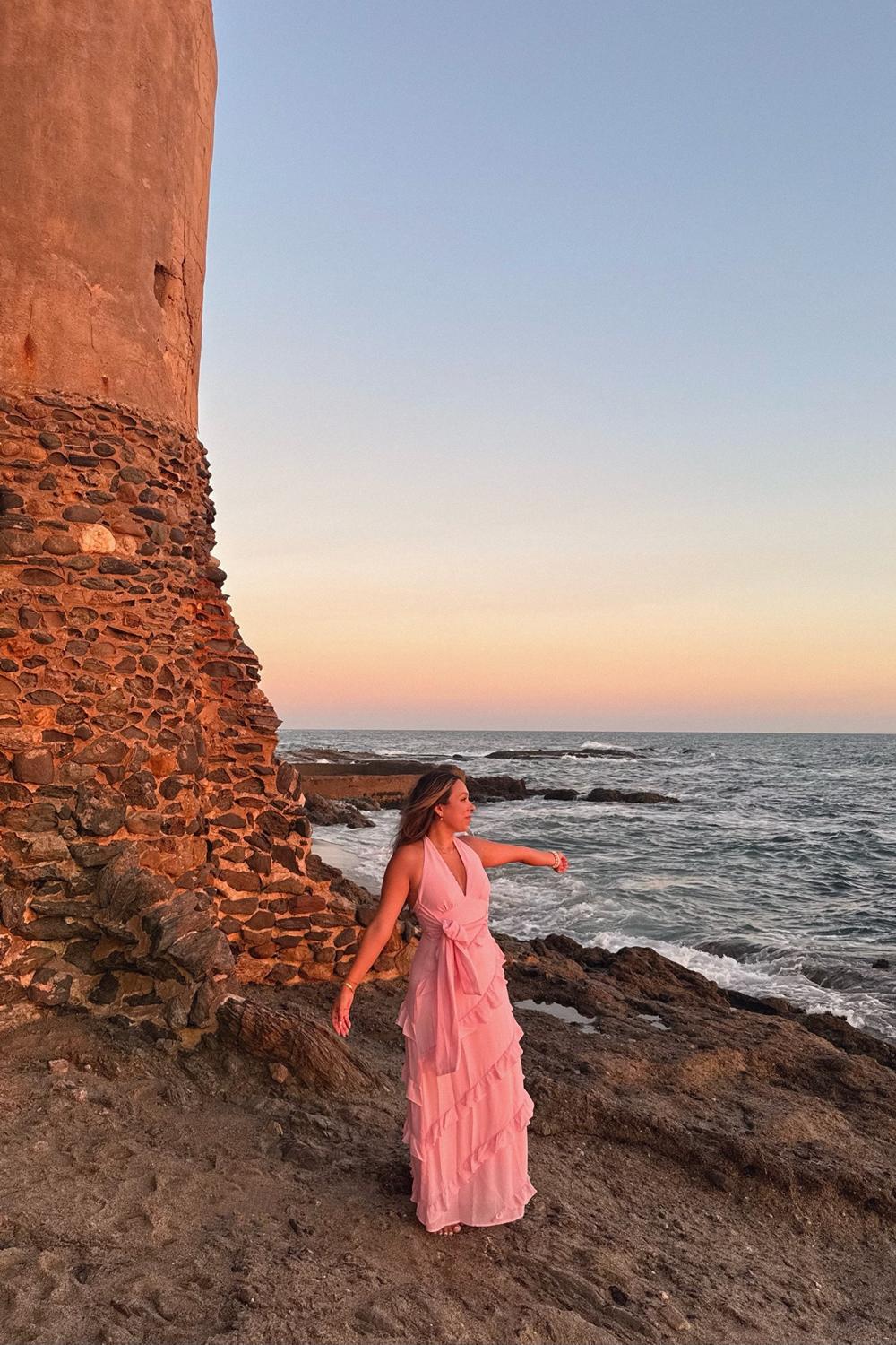 Post featuring Arrabel Halterneck Ruffle Maxi Dress Pink