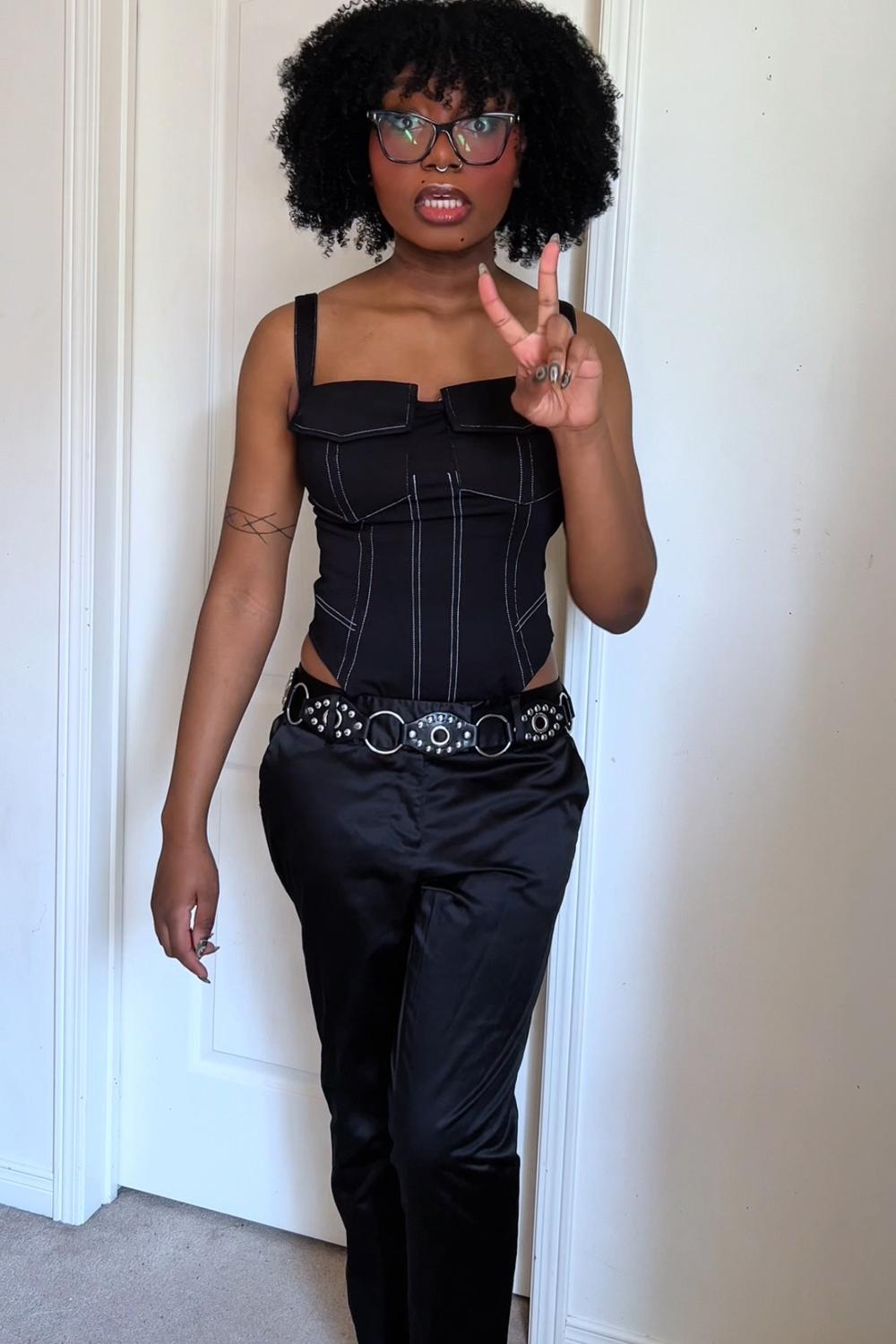 Post featuring Stitching Bodysuit And Wide Leg Trousers Set
