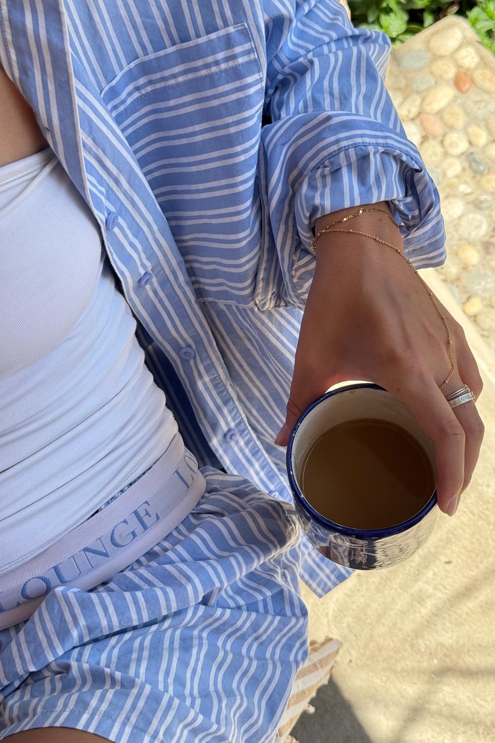 Post featuring Oversized Striped Cotton Shirt - Yellow