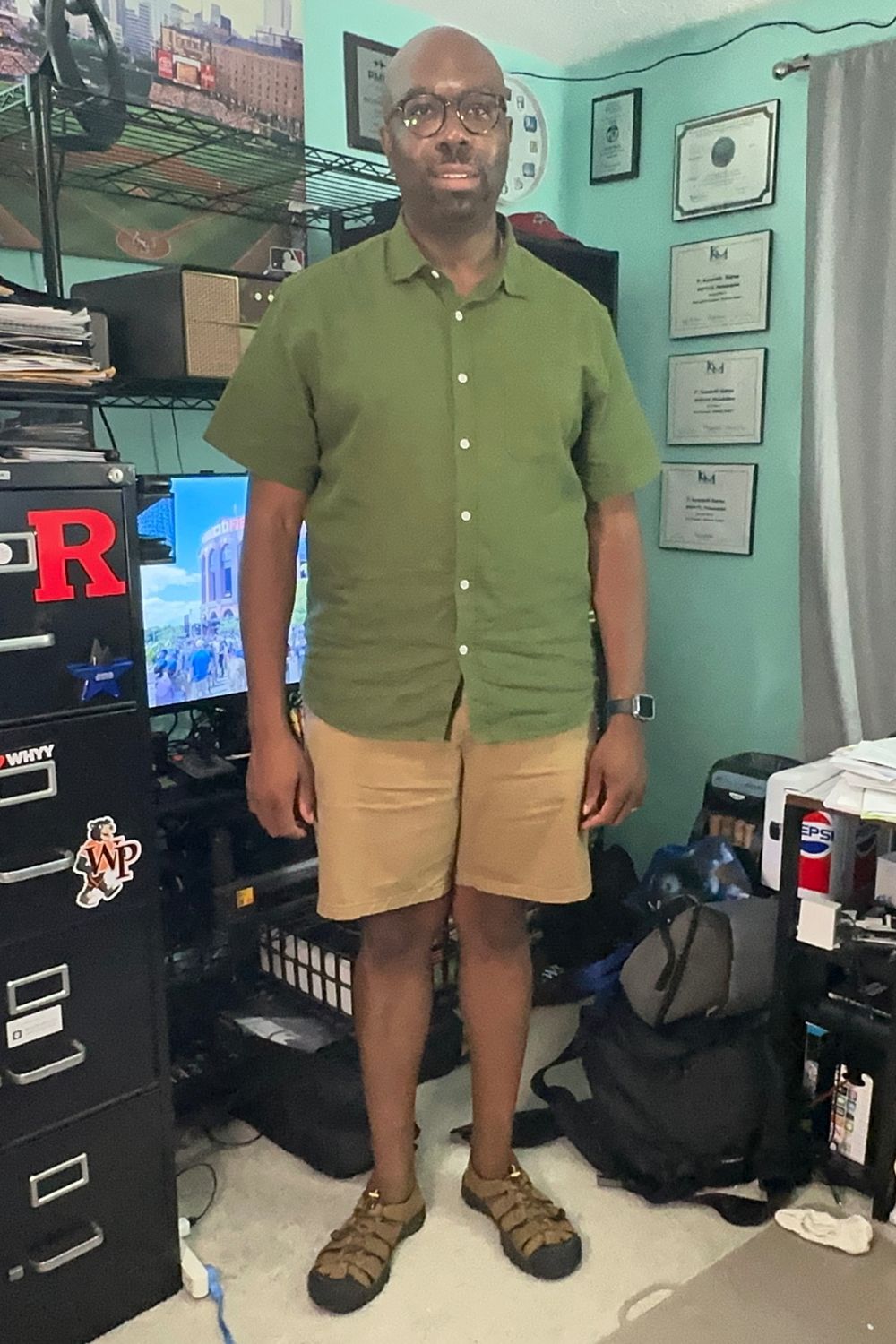 Post featuring Slim Built-In Flex Rotation Chino Shorts -- 8-inch inseam
