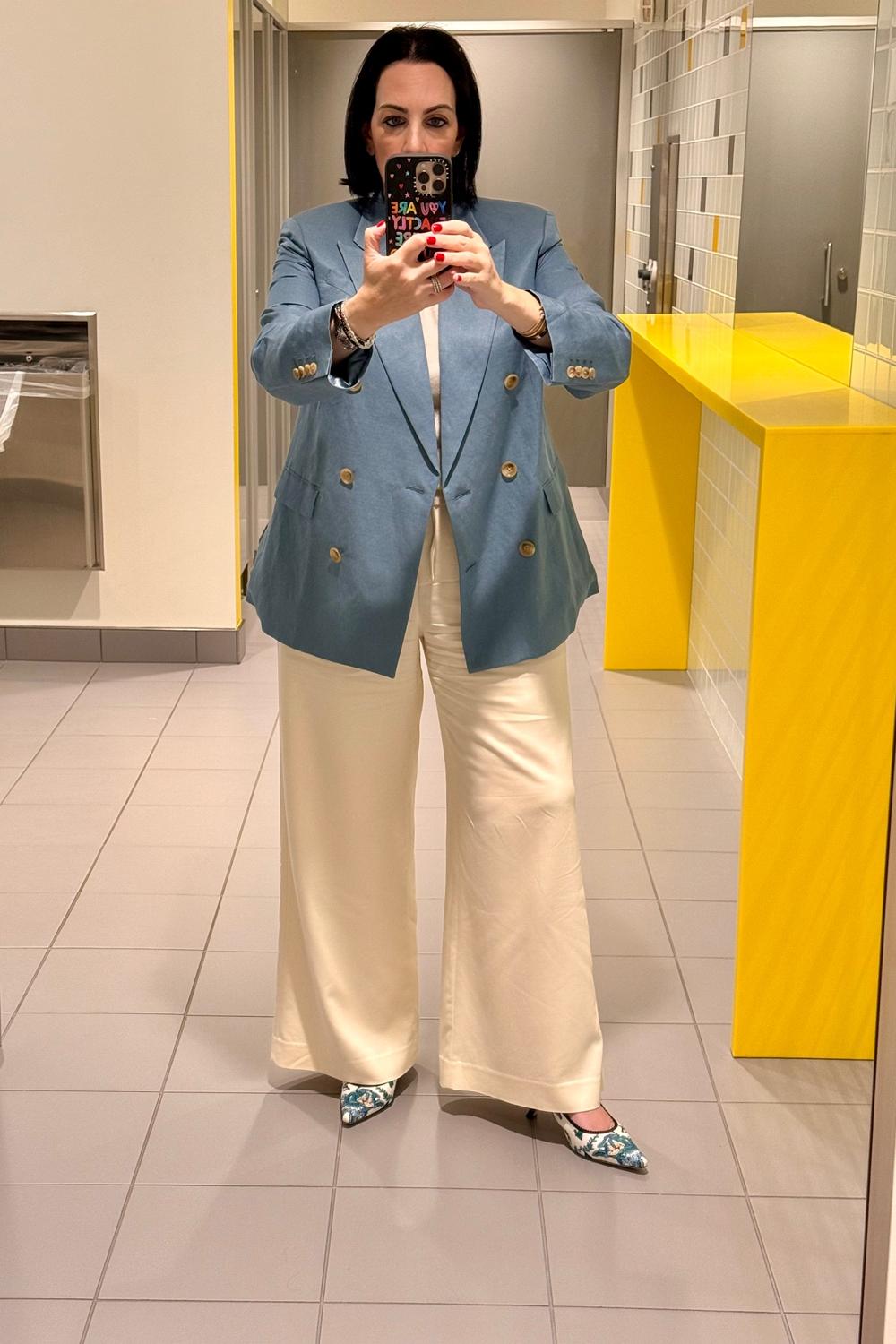 Post featuring AE77 Premium Linen-Silk Blend Double-Breasted Blazer NULL White M