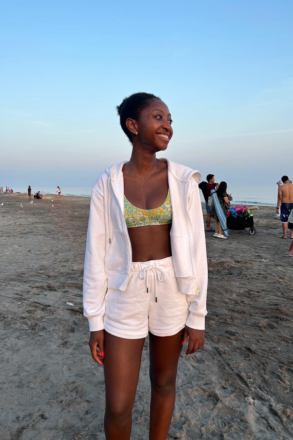 Post featuring Athleta Women's Terry Mid Rise 3" Sportie Short White Size L