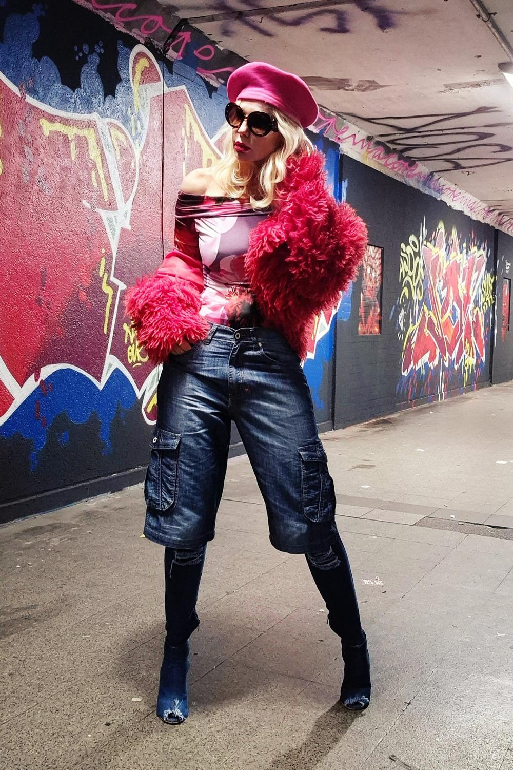 Post featuring The Frolic x Bella Stovey exclusive oversized collar mongolian faux fur jacket in burgundy-Red