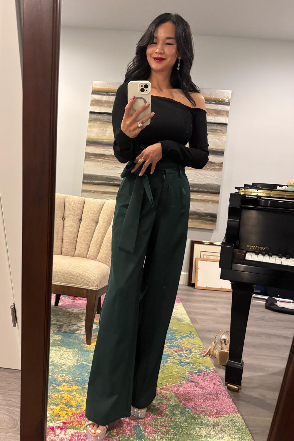 Post featuring Petal & Pup Kieran Tie Waist Wide Leg Pants in Emerald Green at Nordstrom, Size 8
