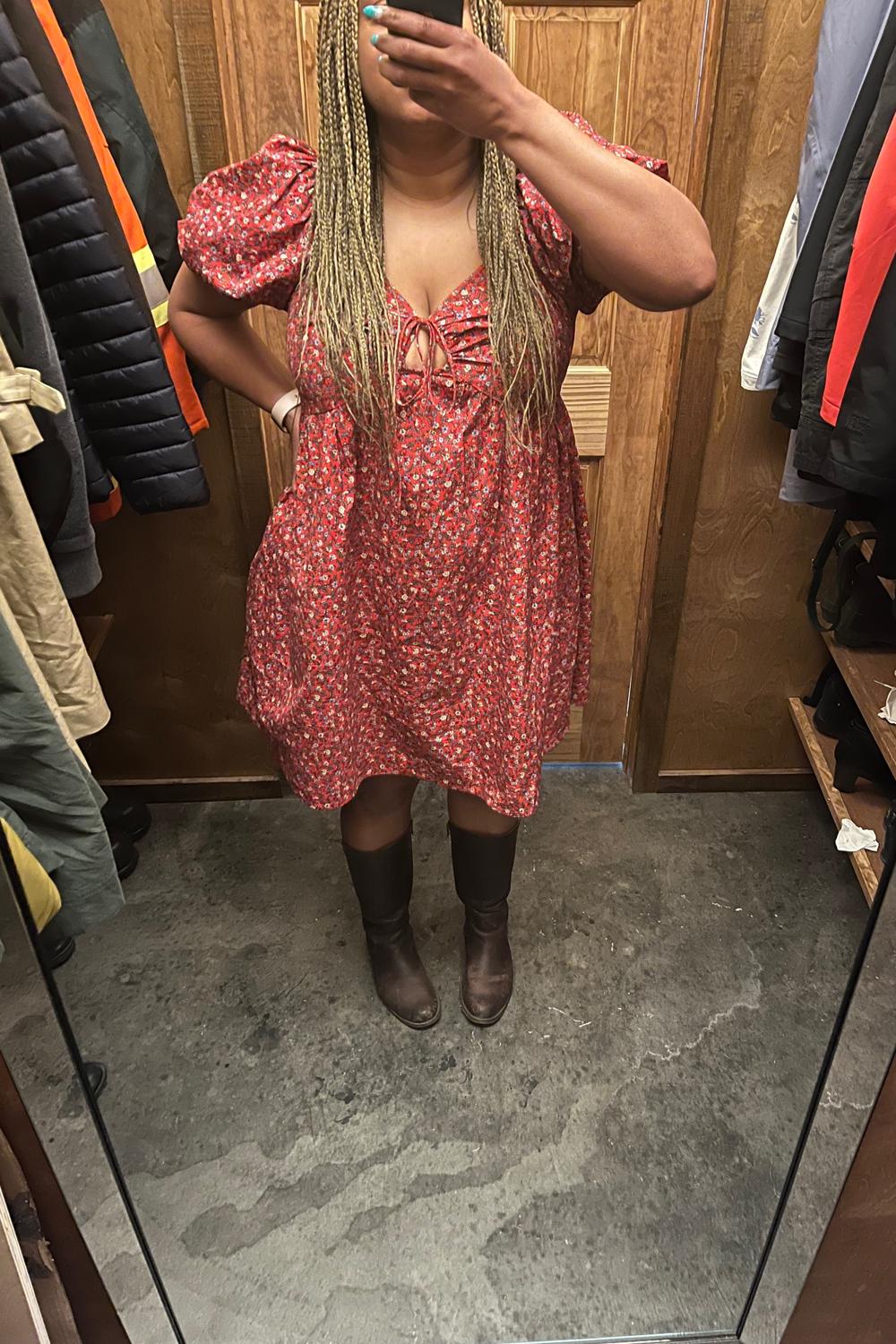 Post featuring Red Ditsy Floral Puff Sleeve Joanna Mini Dress