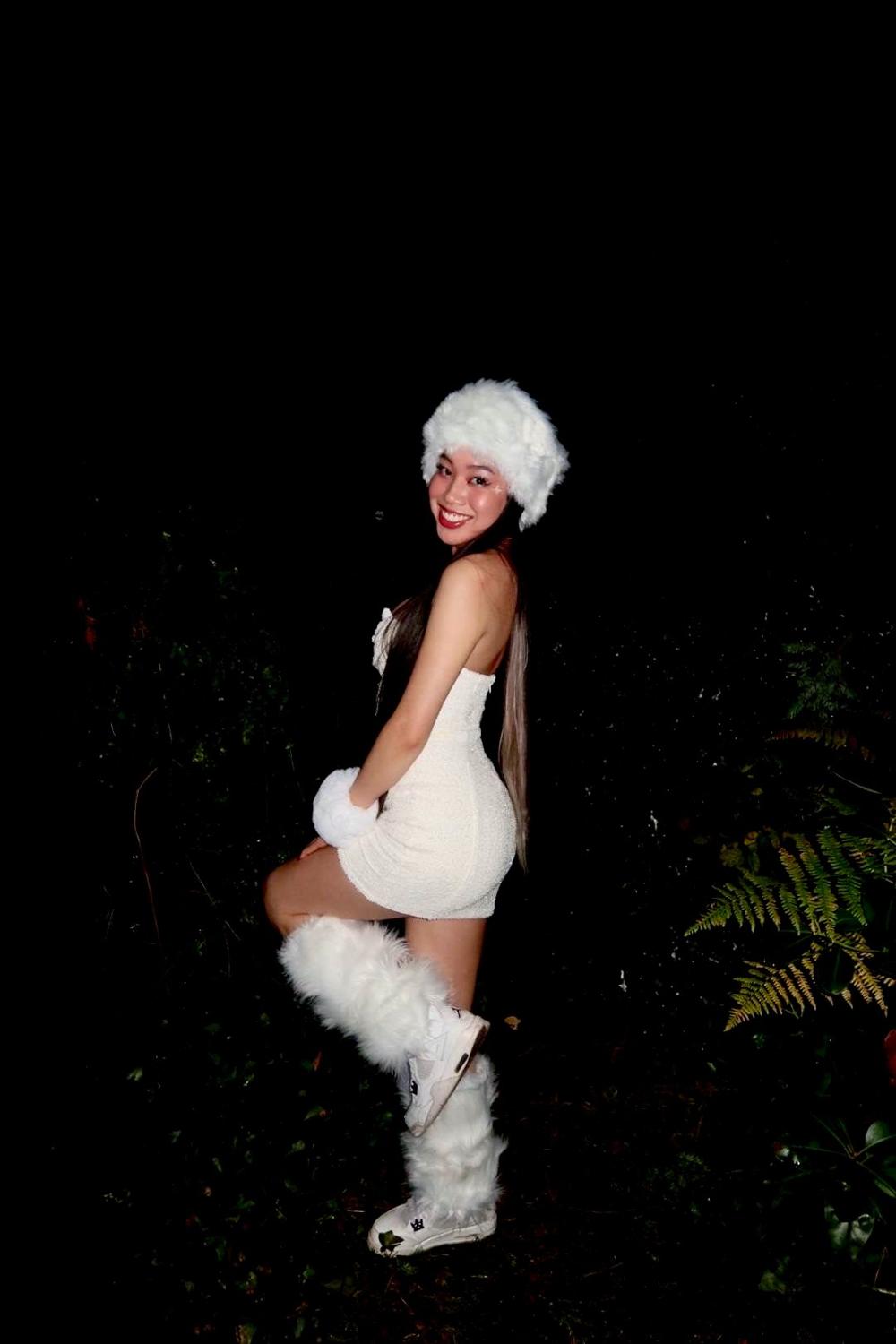 Post featuring Embellished Strapless Cowl Neck Mini Dress in Ivory