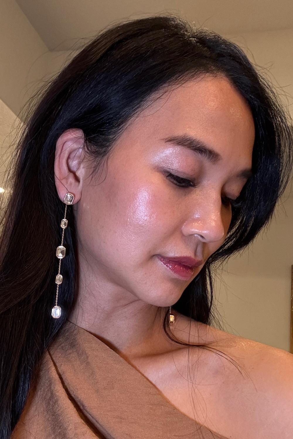 Post featuring Ettika Baguette Crystal Linear Drop Earrings in Aqua at Nordstrom