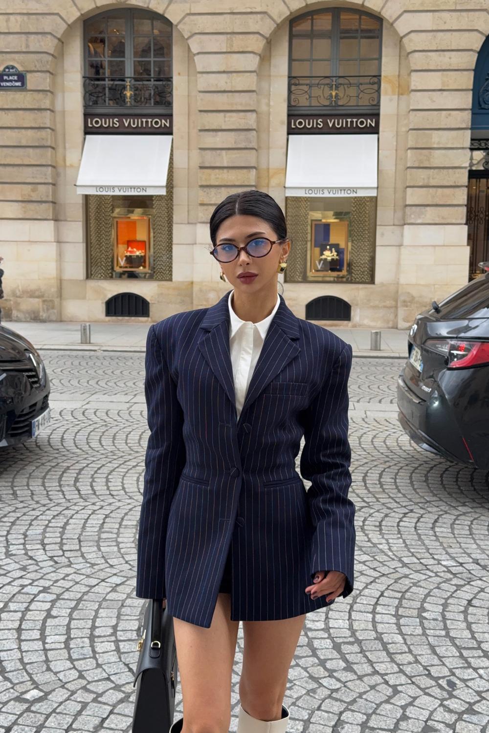 Post featuring Bellamy Cinched Blazer - Navy Pinstripe