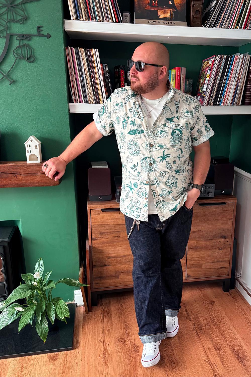 Post featuring Men's Hawaiian Shirt Short Sleeve Button-down 100% Cotton Beige Aloha Anniversary Gem By Loinda Flow