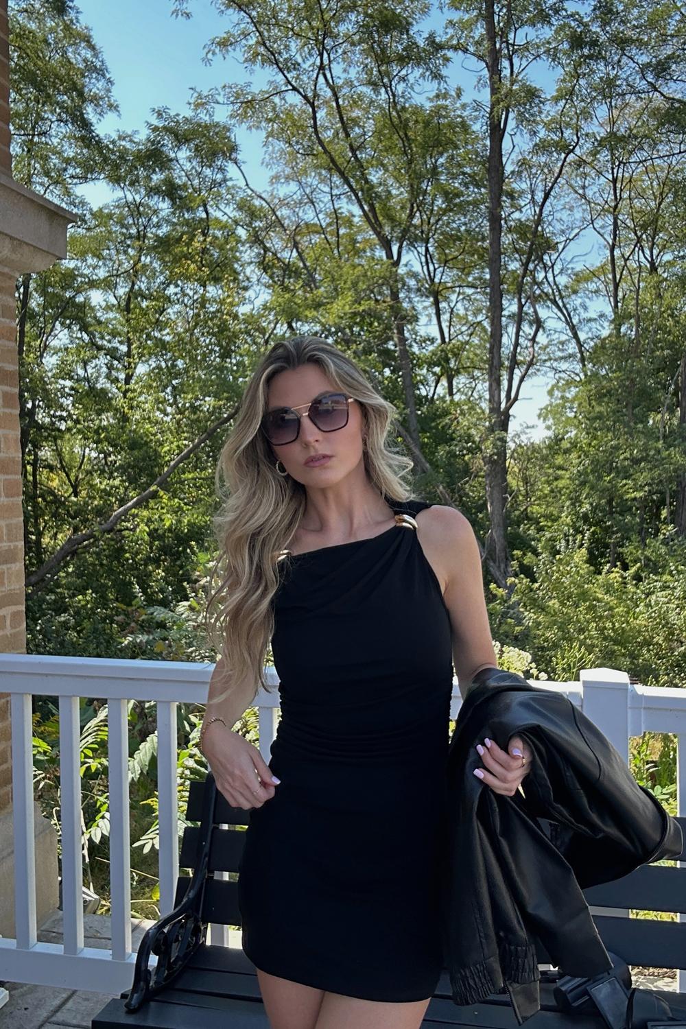 Post featuring Metallic Decor Twist Knot Off Shoulder Sleeveless Mini Dress