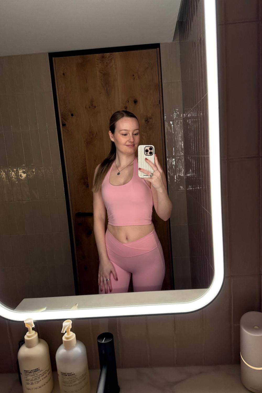 Post featuring Cross Over Flare Leggings - Candy Pink