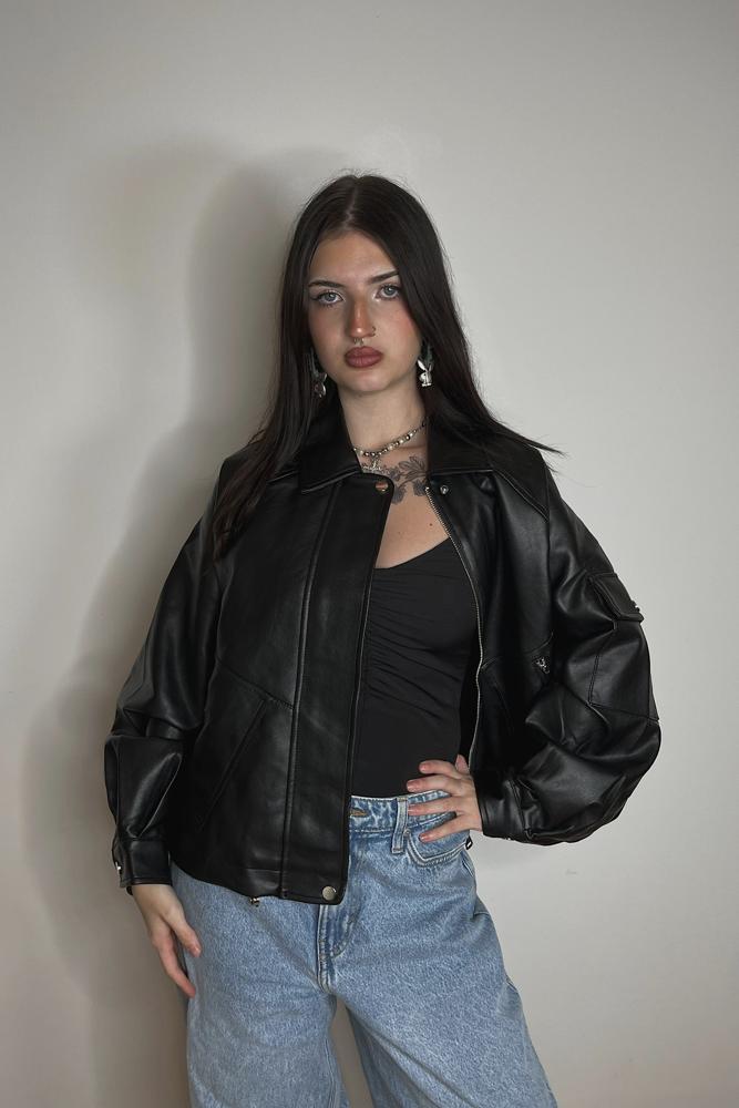 Vernixx's review for Bershka faux leather oversized jacket in black