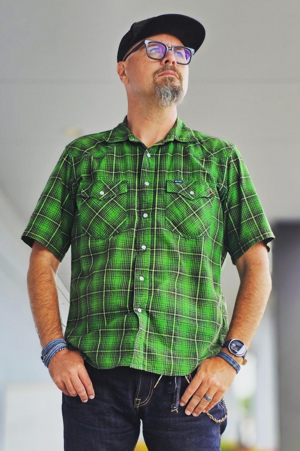 Post featuring 5oz Selvedge Short Sleeved Work Shirt - Green Vintage Check