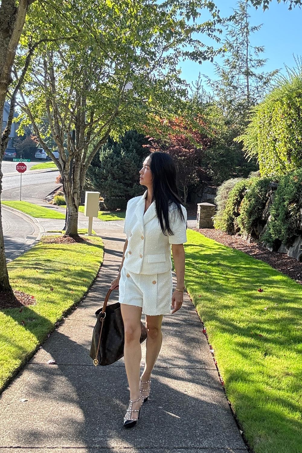 Post featuring Endless Rose Double Button Tweed Shorts in White at Nordstrom, Size Large