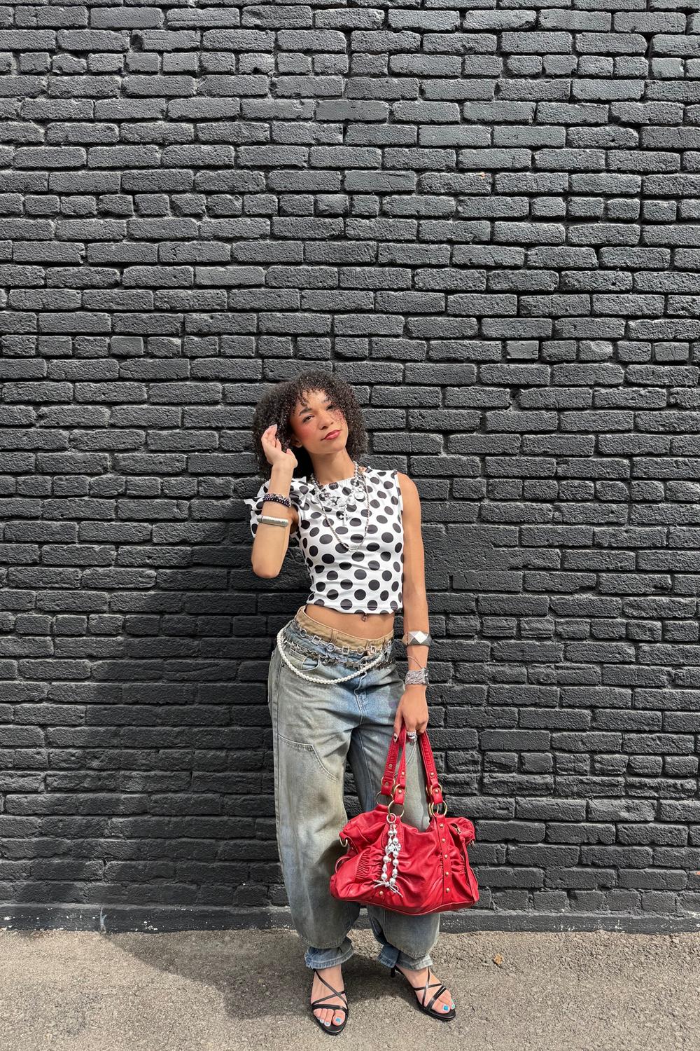 Post featuring SUMWON WOMEN One Shoulder Polka Dot Top With Tie Detail