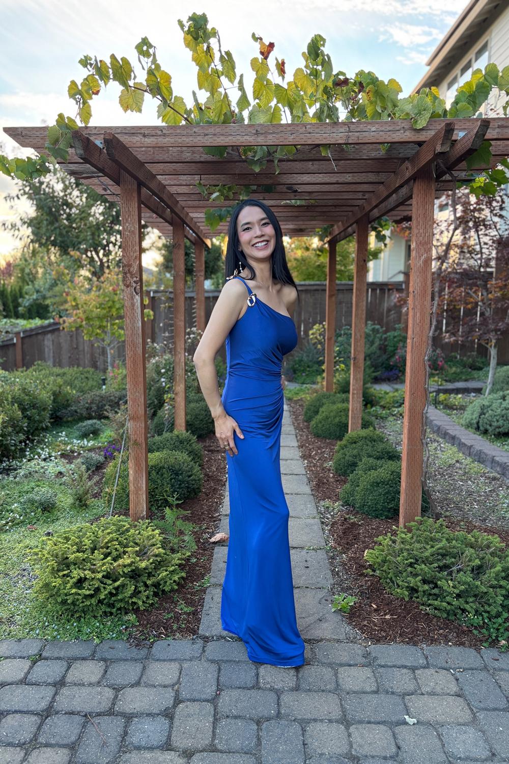 Post featuring Vince Camuto Ruched Chain Detail One-Shoulder Gown in Cobalt at Nordstrom, Size 10