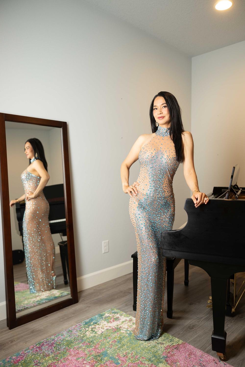 Post featuring Shawnette Ombre Halterneck Rhinestone Maxi Dress In Blue