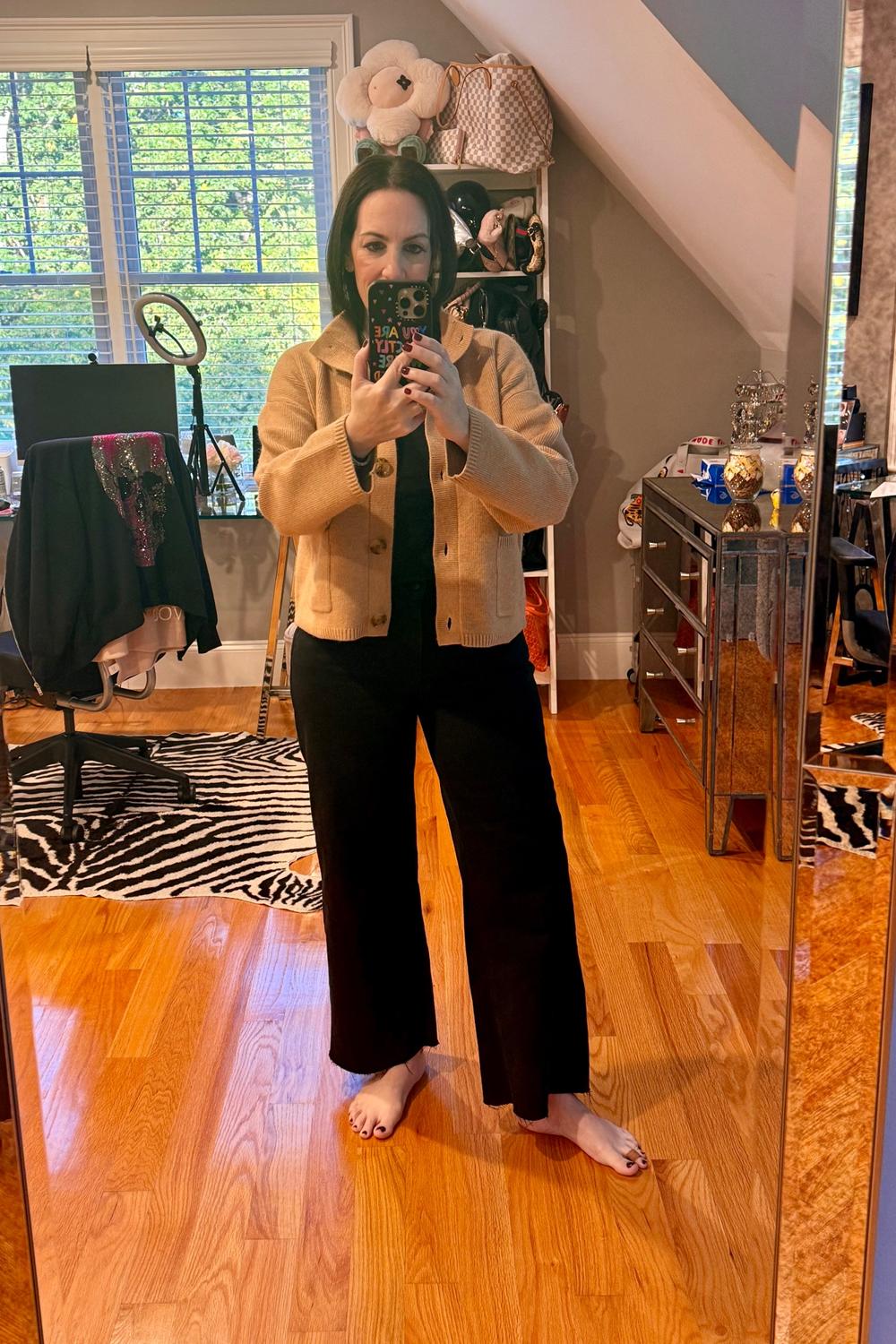 Post featuring Lovervet High Rise Black Cropped Wide Leg Jeans with Raw Hem